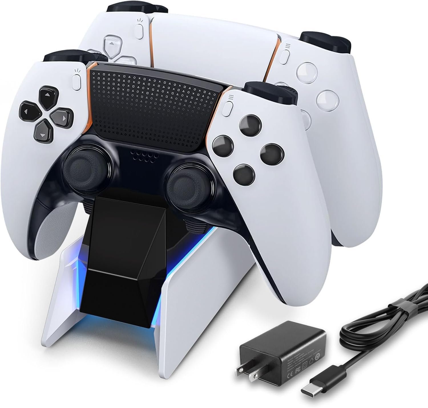 PS5 Controller Charging Station Dock, Dual Charging for Dualsense, playstation 5 Wireless Accessories with Blue LED ON/Off Automatically