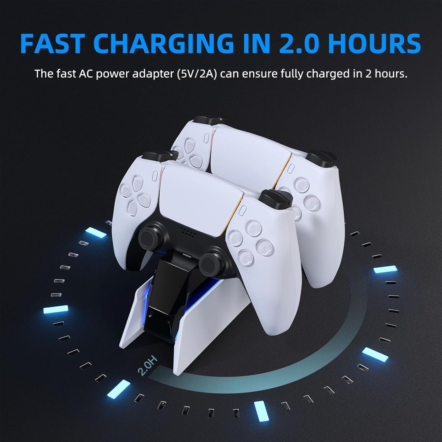 PS5 Controller Charging Station Dock, Dual Charging for Dualsense, playstation 5 Wireless Accessories with Blue LED ON/Off Automatically - Image 4