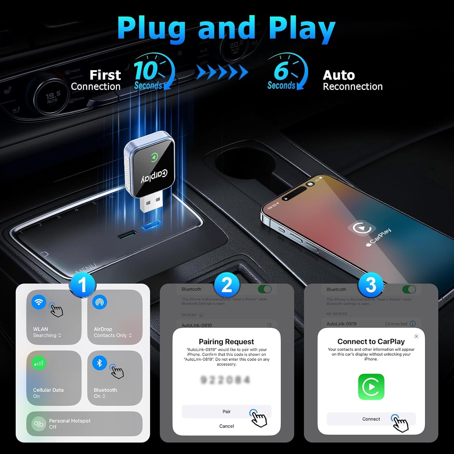Wireless CarPlay Adapter for iPhone, CarPlay Dongle Converts Wired to Wireless Carplay, Plug & Play Mini Size CarPlay Adapter Compatible with iOS 10+, Fast Stable Connection, No Latency - Image 3