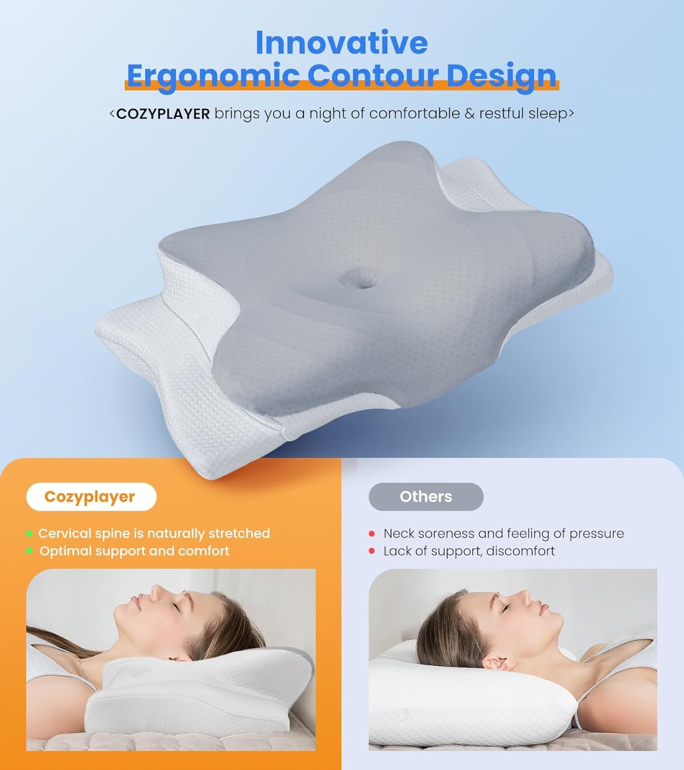 Ultra Pain Relief Cooling Pillow for Neck Support, Adjustable Cervical Pillow Cozy Sleeping, Odorless Ergonomic Contour Memory Foam Pillows, Orthopedic Bed Pillow for Side Back Stomach Sleeper - Image 5