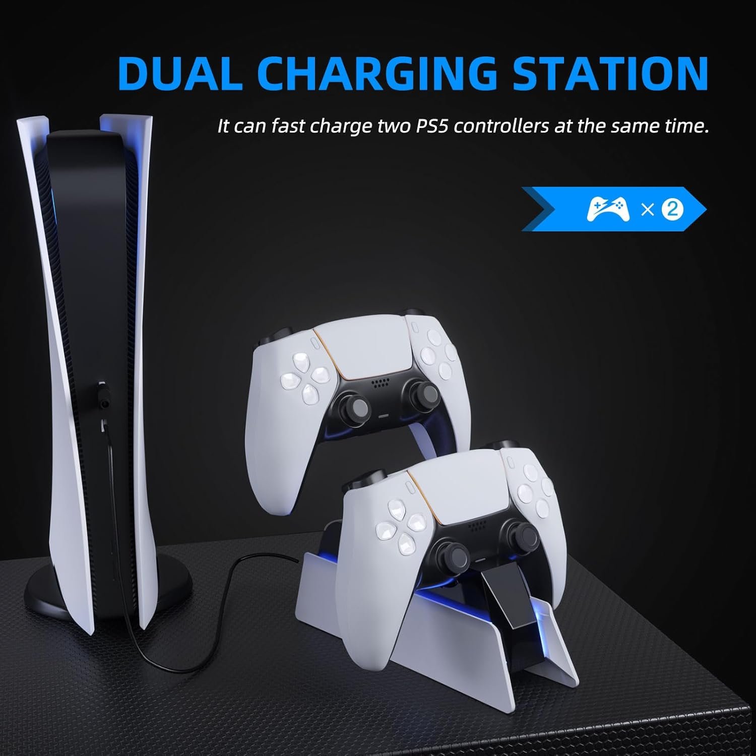 PS5 Controller Charging Station Dock, Dual Charging for Dualsense, playstation 5 Wireless Accessories with Blue LED ON/Off Automatically - Image 5