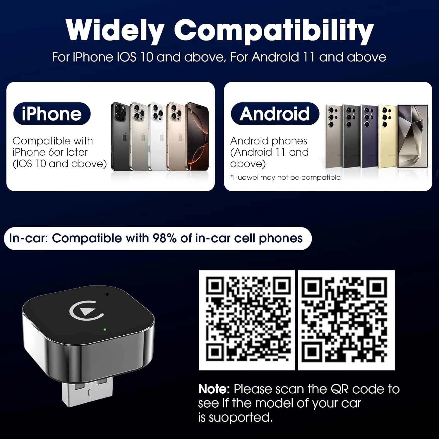 Wireless Carplay Adapter & Android Auto 2025 Upgrade Wired CarPlay to Wireless,2-in-1 Mini USB Design with Fast Stable Connection Car Play for Apple iOS 10+, Android 11+ Version - Image 5