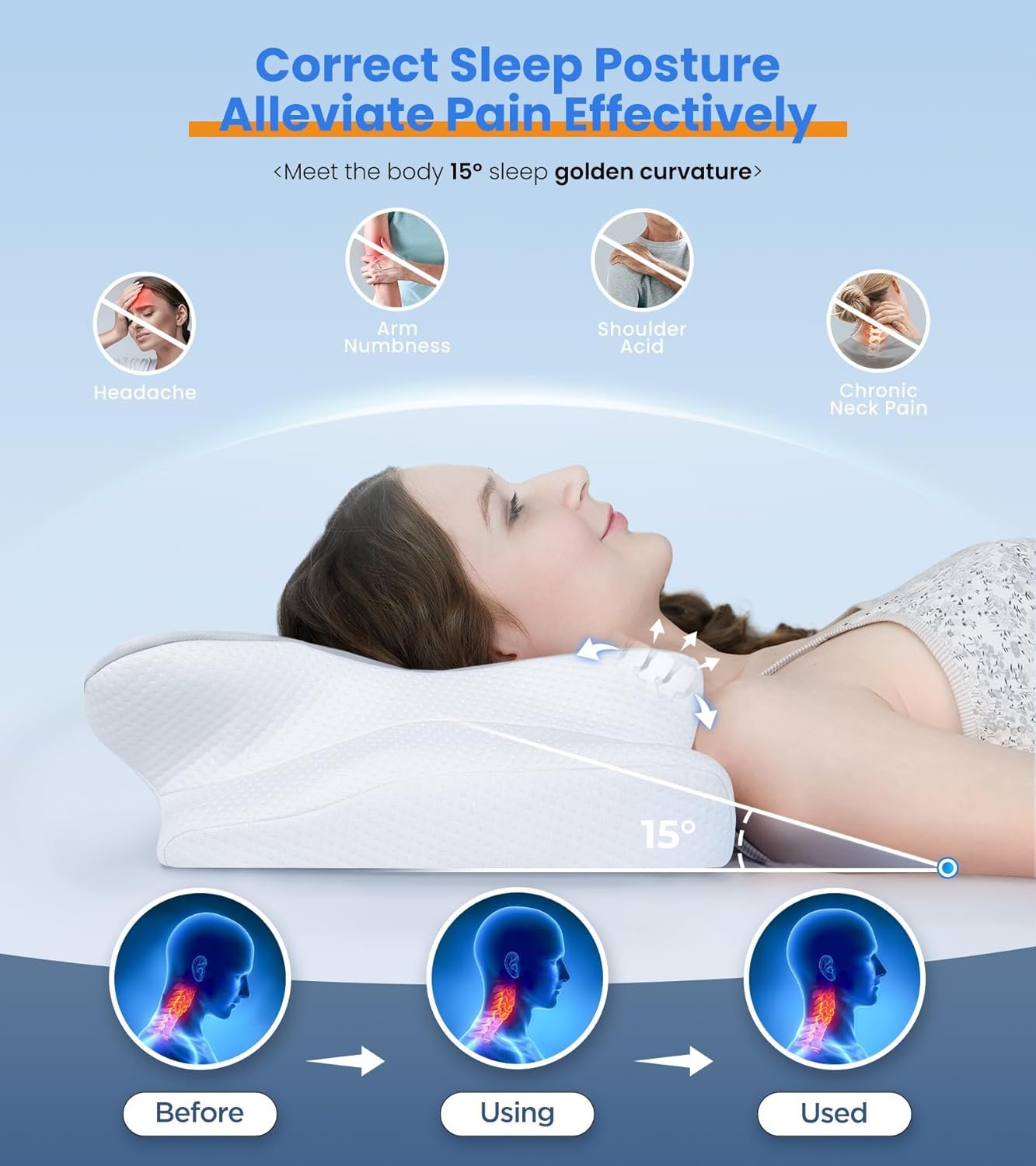 Ultra Pain Relief Cooling Pillow for Neck Support, Adjustable Cervical Pillow Cozy Sleeping, Odorless Ergonomic Contour Memory Foam Pillows, Orthopedic Bed Pillow for Side Back Stomach Sleeper - Image 4