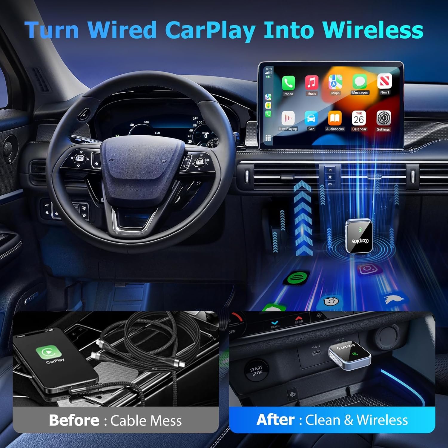 Wireless CarPlay Adapter for iPhone, CarPlay Dongle Converts Wired to Wireless Carplay, Plug & Play Mini Size CarPlay Adapter Compatible with iOS 10+, Fast Stable Connection, No Latency - Image 6