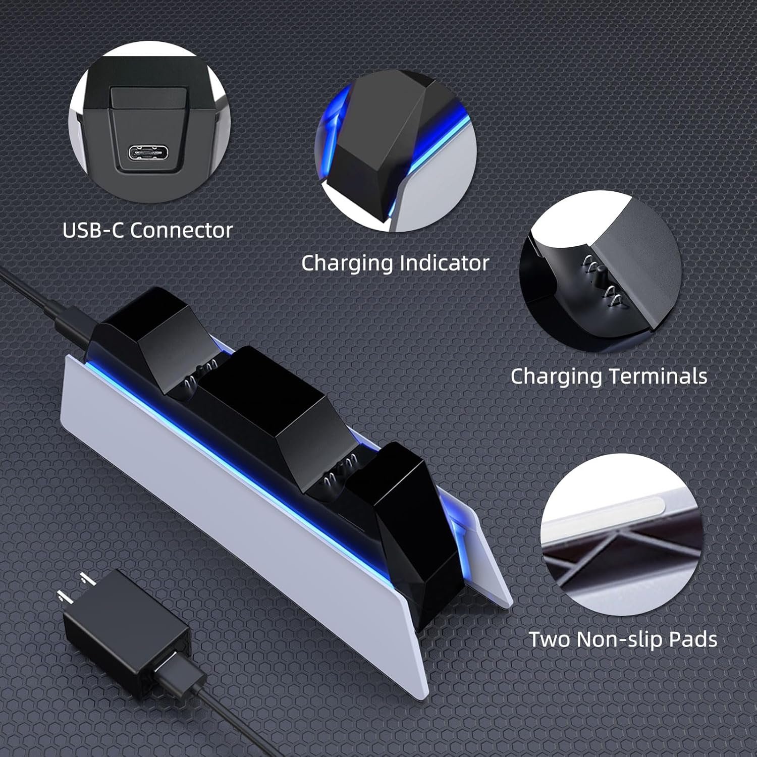 PS5 Controller Charging Station Dock, Dual Charging for Dualsense, playstation 5 Wireless Accessories with Blue LED ON/Off Automatically - Image 2